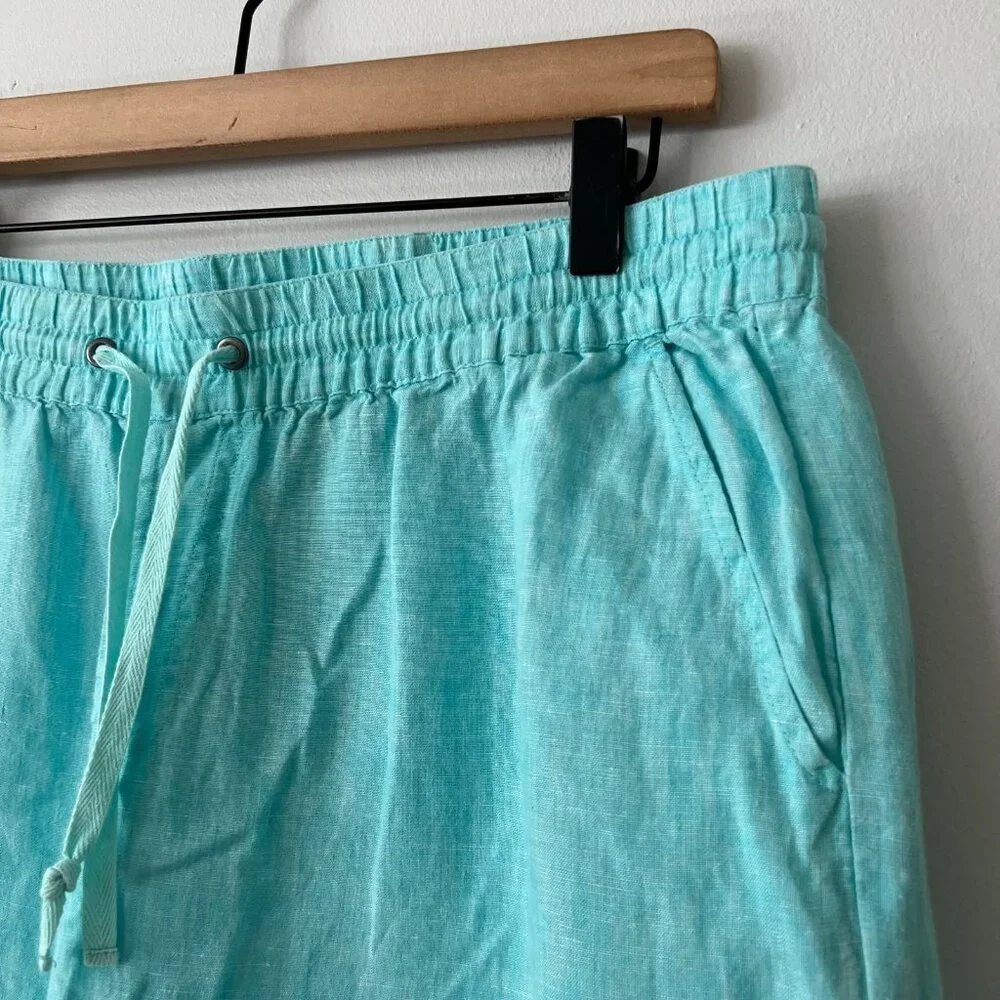 Foxcroft Aqua Blue Linen Wide Leg Pants Women's Size Large